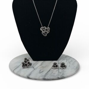 TOCARA STERLING SILVER FLORAL NECKLACE, RING & EARRINGS SET – MADE IN ITALY